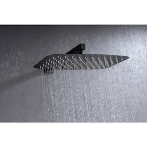 Mondawell Square 3-Spray Patterns 12 in. x 8 in. Wall Mount Rain Dual Shower Heads with Handheld & Valve in Matte Black