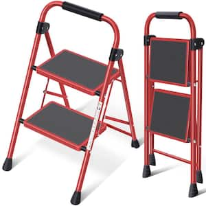 Reach 1.3 ft. Alloy Steel 330 lbs. 2-Step Ladder, Anti-Slip Kitchen Step Stool for Library Household Garage Garden