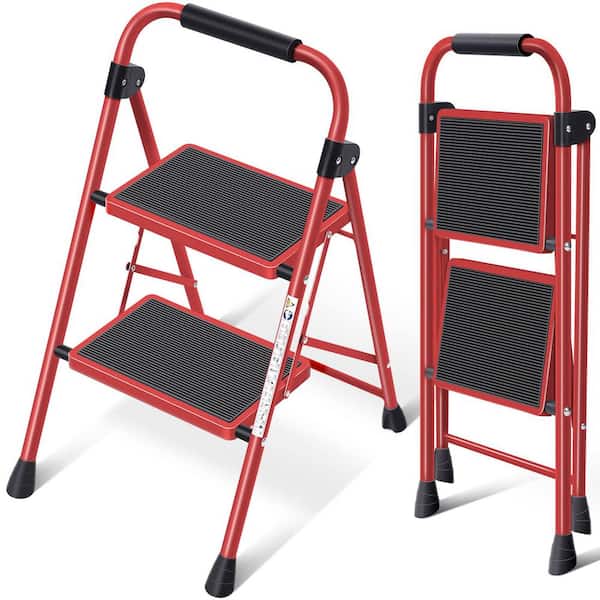 Angel Sar Reach 1.3 ft. Alloy Steel 330 lbs. 2-Step Ladder, Anti-Slip Kitchen Step Stool for Library Household Garage Garden