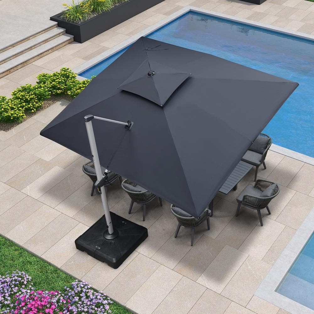 10 ft. x 12 ft. High-Quality Aluminum Polyester Outdoor Patio Umbrella Cantilever Umbrella with Stand, Gray -  PURPLE LEAF, PPLLRRC1012GYWB