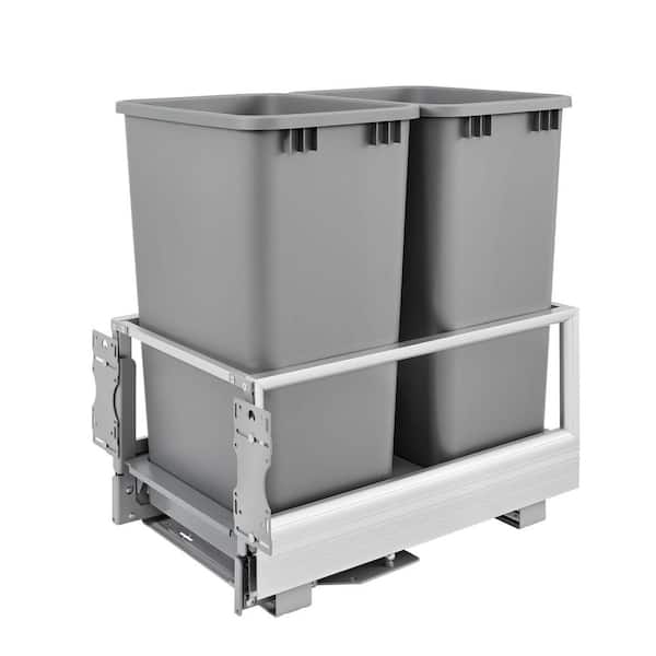 Silver Double Pullout Kitchen Trash Can 12.5 Gal., Rev-A-Motion Soft Close and Soft Open