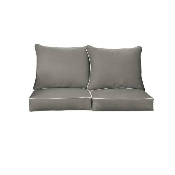 SORRA HOME 25 in. x 23 in. Sunbrella Deep Seating Indoor/Outdoor Canvas Charcoal and Natural Loveseat Cushion