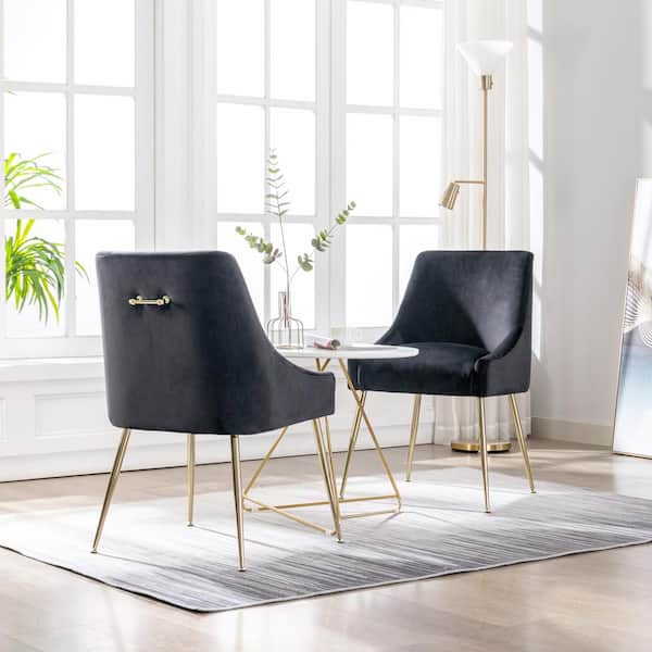 Trinity Black Upholstered Velvet Accent Chair with Metal Legs (Set Of 2)