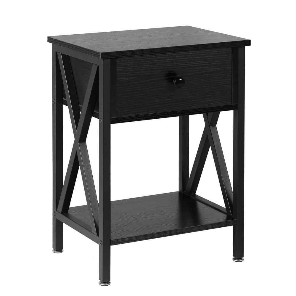 VECELO Tall Nightstand, Bedside Table with 1 Drawers and Storage Shelf,  Industrial Telephone End Table For Small Space, Black KHD-HD-NS13-BLK - The  Home Depot