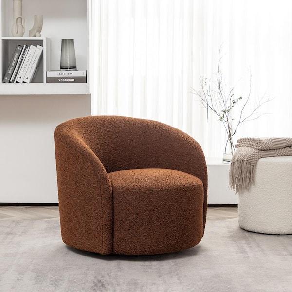 KINWELL Brown 34 in. Wide Boucle Upholstered Swivel Barrel Armchair  BSC107-BN - The Home Depot