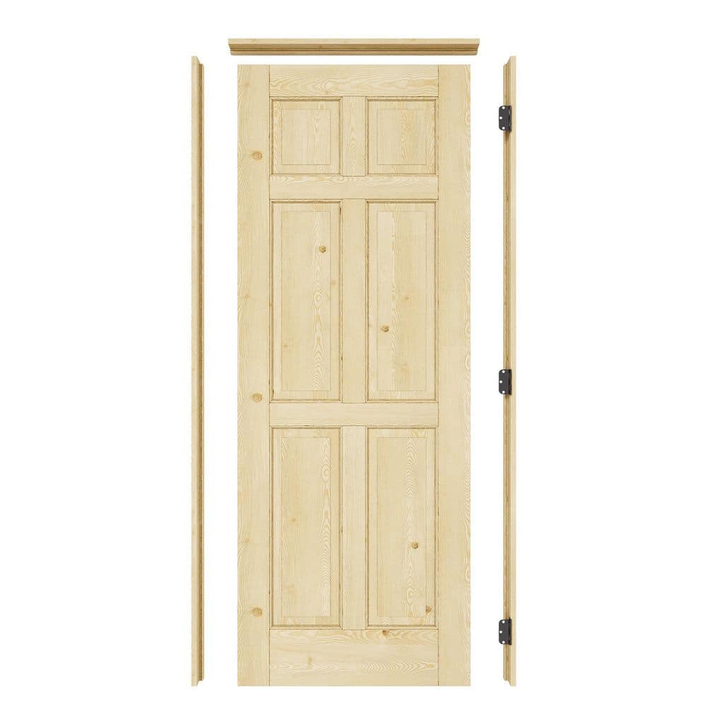 ARK DESIGN 32 in. x 80 in. Left-Hand 6-Panel Solid Core Unfinished Pine ...