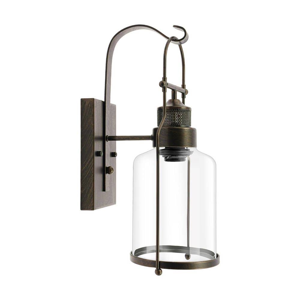 5.9 in. 1-Light Antique Bronze Retro Industrial Lantern Wall Sconce with Clear Glass Shade, No Bulbs Included price history on PriceWatchPro