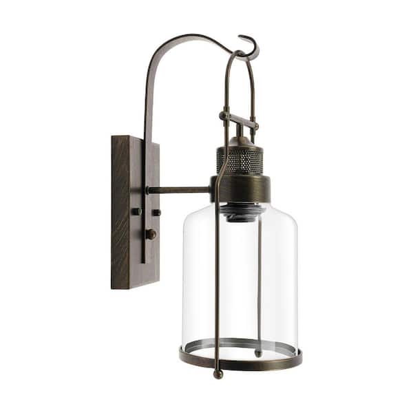 5.9 in. 1-Light Antique Bronze Retro Industrial Lantern Wall Sconce with Clear Glass Shade, No Bulbs Included