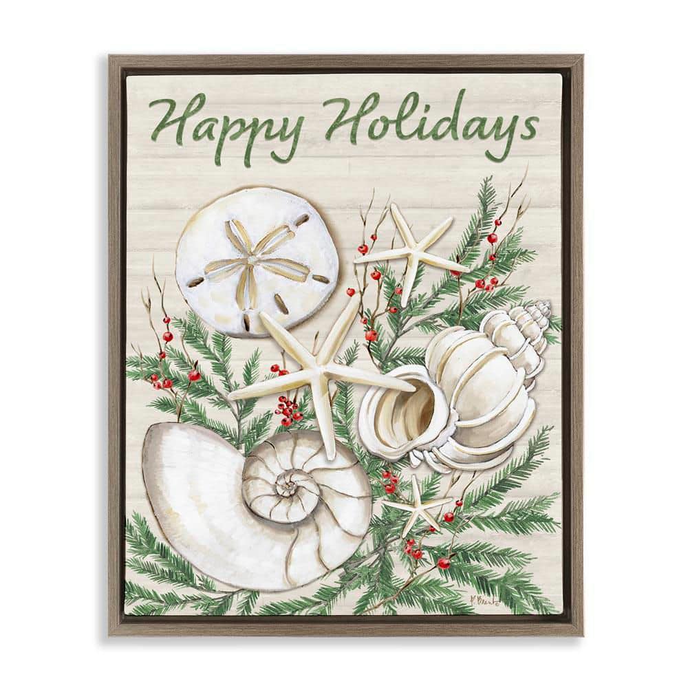 Holiday Seashells and Holly by Paul Brent Brown Floater Frame Typography Graphic Art Print 31 in. x 25 in. price history on PriceWatchPro