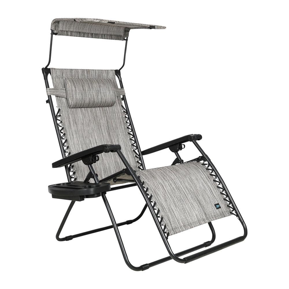 Bliss Hammocks 30  Wide XL Zero Gravity Chair w/ Canopy  Pillow  & Drink Tray Folding Outdoor Lawn  Deck  Patio Adjustable Lounge Chair  360 lbs. Capacity  Weather and Rust Resistant  Platinum