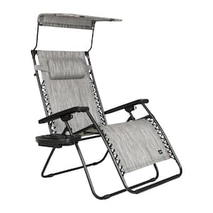 30 in. W XL Polyester Sling Outdoor Zero Gravity Recliner with Adjustable Canopy, Drink Tray and Platinum Cushion Pillow