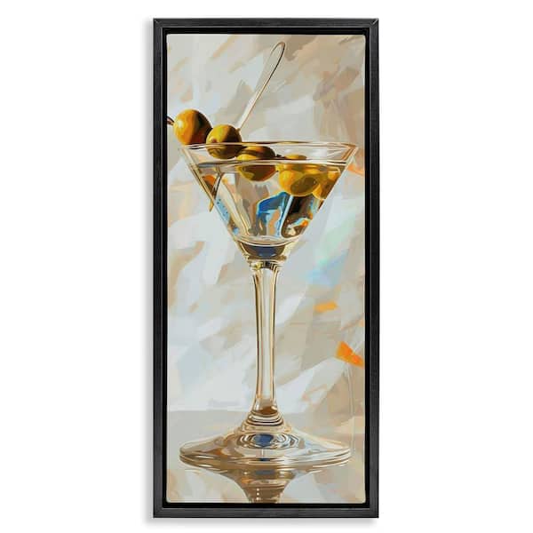 Stupell Industries Neutral Tone Martini by LSR Design Studio Black Floater Frame Food Graphic Art Print 31 in. x 15 in.