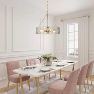 19.5 in. 4-Light Modern Gold Drum Chandelier, Water Glass Kitchen Island Pendant Light, Dining Room Round Chandelier