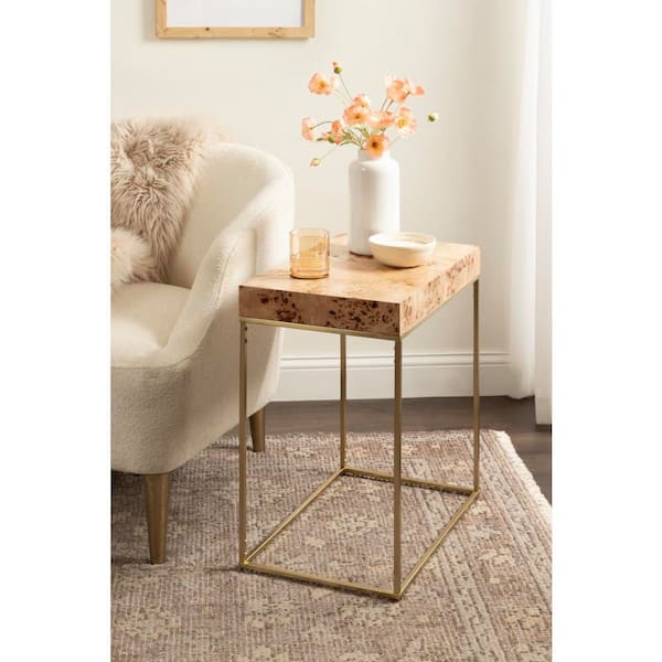Karlsen 22 in. Natural/Gold Rectangle Wood End Table