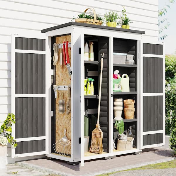 Unbranded 48.6 in. W x 25 in. D x 65.7 in. H Gray Fir Wood Outdoor Storage Cabinet with Lockable Doors and Multiple-tier Shelves
