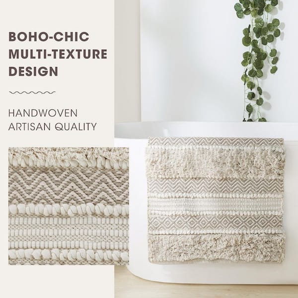 Asher 20 in. x 32 in. Natural Woven Texture Stripe Bath Rug