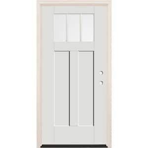 36 in. x 80 in. Left-Hand 3-Lite Clear Glass Alpine Painted Fiberglass Prehung Front Door with 4-9/16 in. Frame