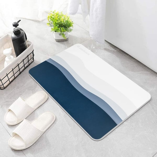 15.4 in. x 23.6 in. Blue Stone Bath Mat, Non-Slip Diatomaceous Earth Bath Mat, Absorbent Stone Shower Mat, Easy to Clean