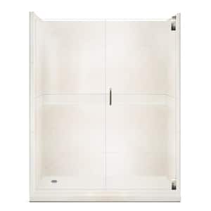 Classic Grand Hinged 30 in. x 60 in. x 80 in. Left Drain Alcove Shower Kit in Natural Buff and Satin Nickel Hardware