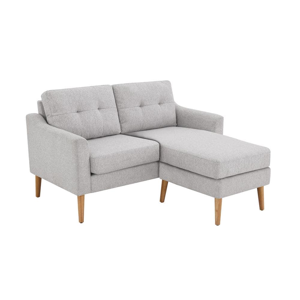Light Gray Tufted Fabric Loveseat with Ottoman and Wood Legs