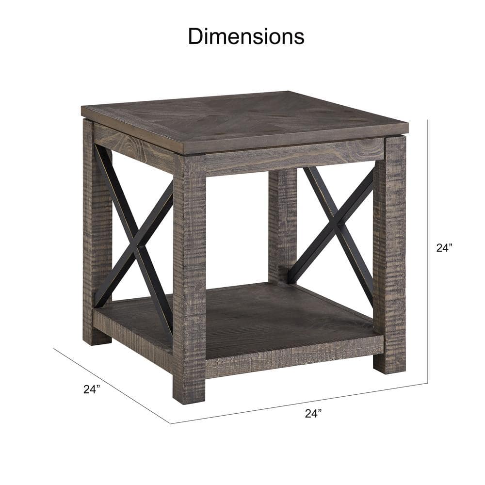 Dexter Distressed Driftwood Square End Table with Storage
