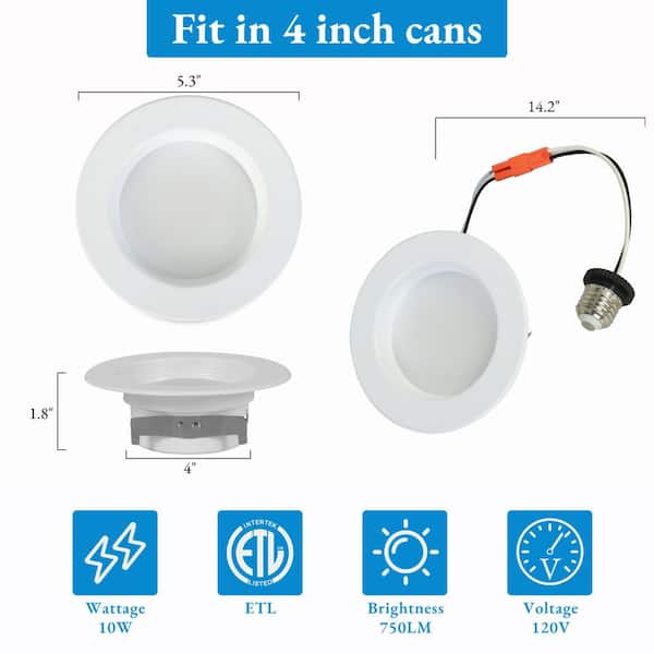 4 in. Integrated LED Retrofit Module 5 CCT Selectable White Indoor Dimmable Recessed Retrofit Light Trim, 750 Lumens