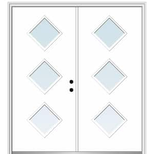 Aveline 60 in. x 80 in. Left-Hand Inswing 3-Lite Clear Low-E Primed Fiberglass Prehung Front Door on 4-9/16 in. Frame