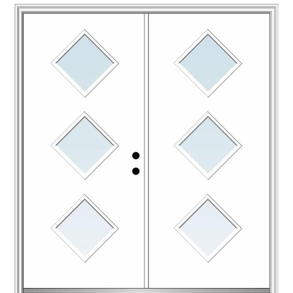 MMI DOOR Aveline 72 in. x 80 in. Left-Hand Inswing 3-Lite Clear Low-E Primed Fiberglass Prehung Front Door on 6-9/16 in. Frame