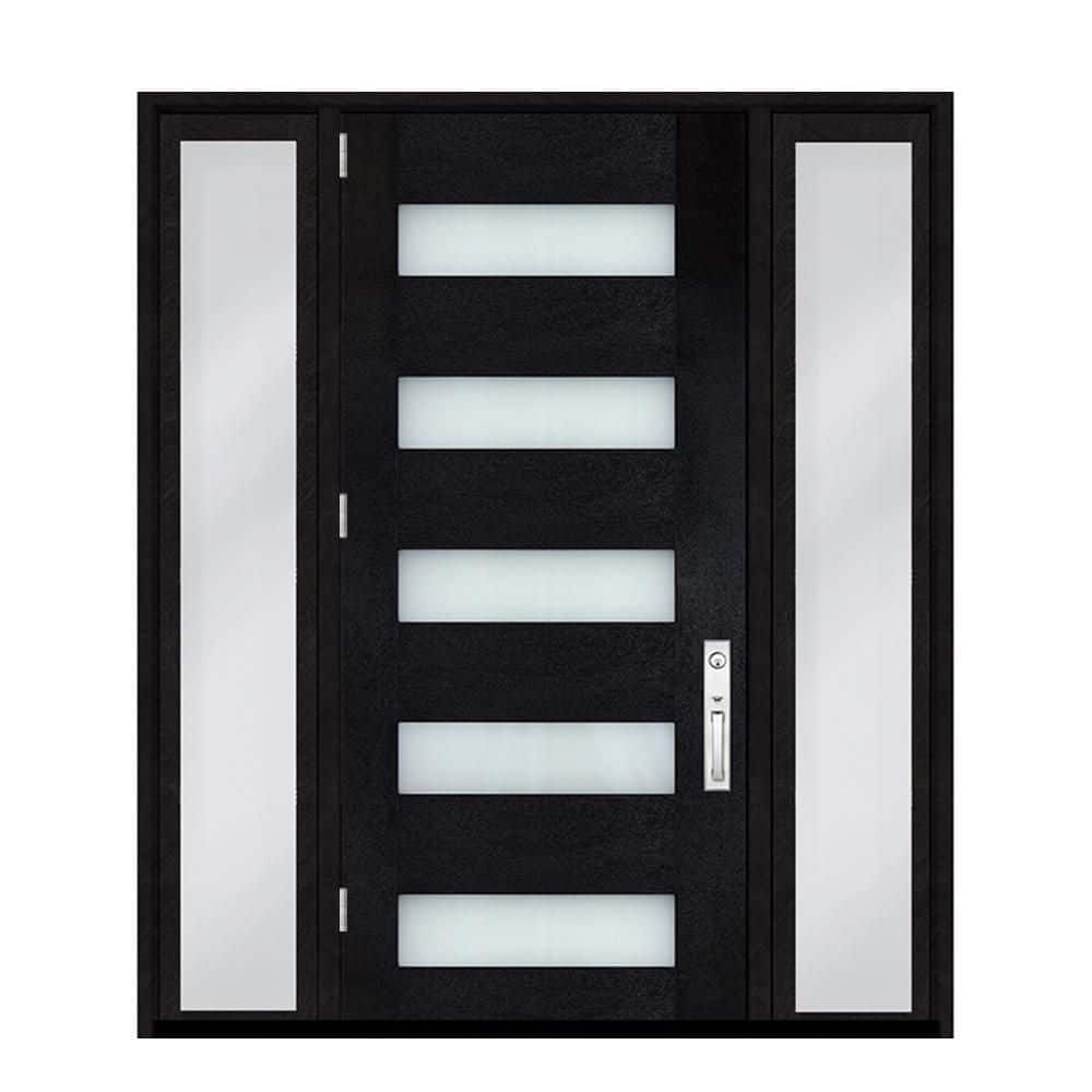 Regency 68 in. x 80 in. 5L Modern Clear Glass RHOS Onyx Fiberglass Prehung Front Door w/Dbl 14in. SL & 8011 NKL Lockset price history on PriceWatchPro
