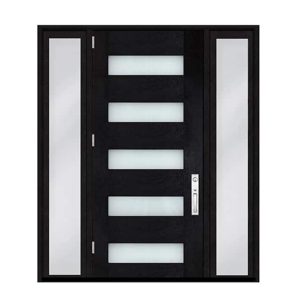Regency 72 in. x 80 in. 5L Modern Clear Glass RHOS Onyx Fiberglass Prehung Front Door w/Dbl 16 in. SL, 8011 NKL Lockset