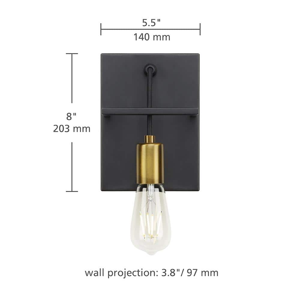 Tae 8" Contemporary Black and Aged Brass Dimmable Wall Sconce