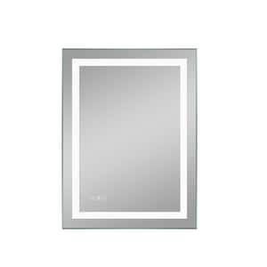 23 in. W x 35 in. H Single Rectangular LED Light and Anti-Fog Frameless Wall-Mounted Bathroom Vanity Mirror in Silver