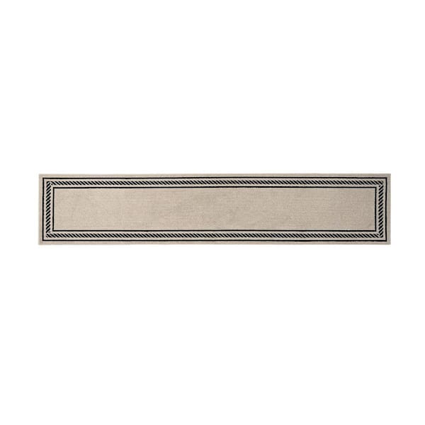 Washable Skid Resistant Natural Twist/Black 2.5 ft. x 10 ft. All Loop Tufted Area Rug