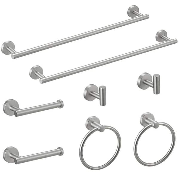 8-Piece Bathroom Hardware Set 8PCS Towel Bar Set 304 Stainless Steel Wall Mount Bathroom Accessories Set Brushed Nickel