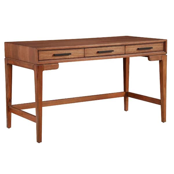 Benjara 52 in. W Writing Desk Brown with 3-Drawers and Wooden Frame