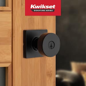 Pismo Matte Black Keyed Entry Square Door Knob featuring SmartKey Technology