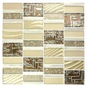 Asian Design Styles Gold 12 in. x 12 in. Geometric Mosaic Polished Glass and Metal Decorative Tile (14 sq. ft./Case)
