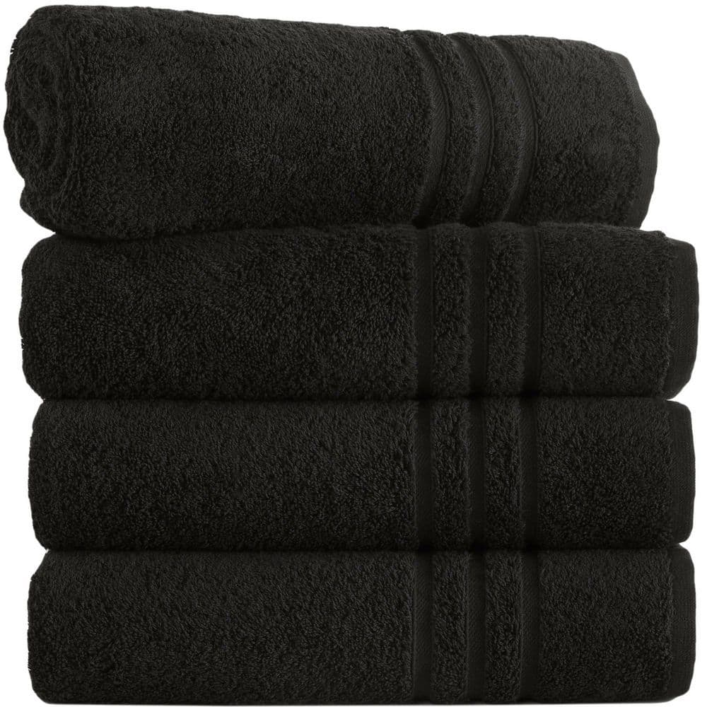 100% Cotton 4 Pack Premium Black Bath Towels-Quick-Dry, High Absorbent, for