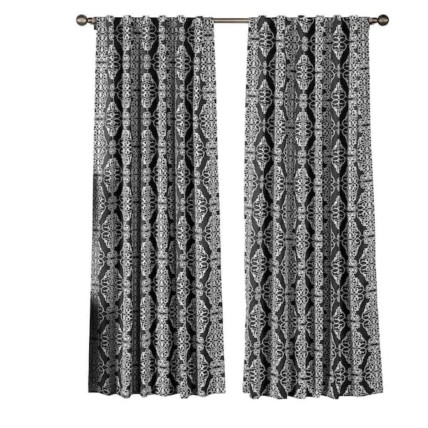 Window Elements Charcoal Damask Rod Pocket Room Darkening Curtain - 84 in. W x 104 in. L  (Set of 2)
