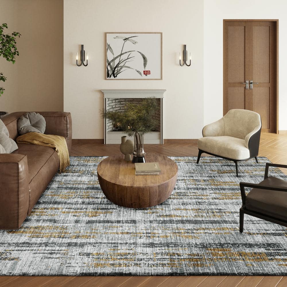 Rylee Silver and Gold Flat Woven Synthetic 5' x 7' Rug
