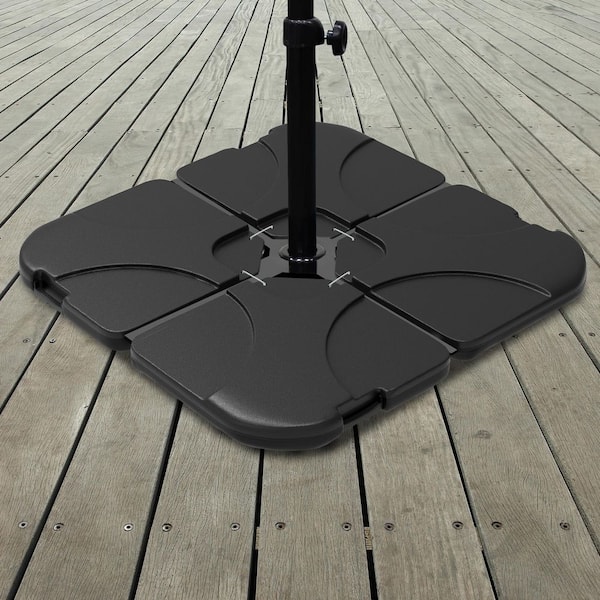 4-Piece Weighted Cantilever and Offset Patio Umbrella Base with Handle in Black