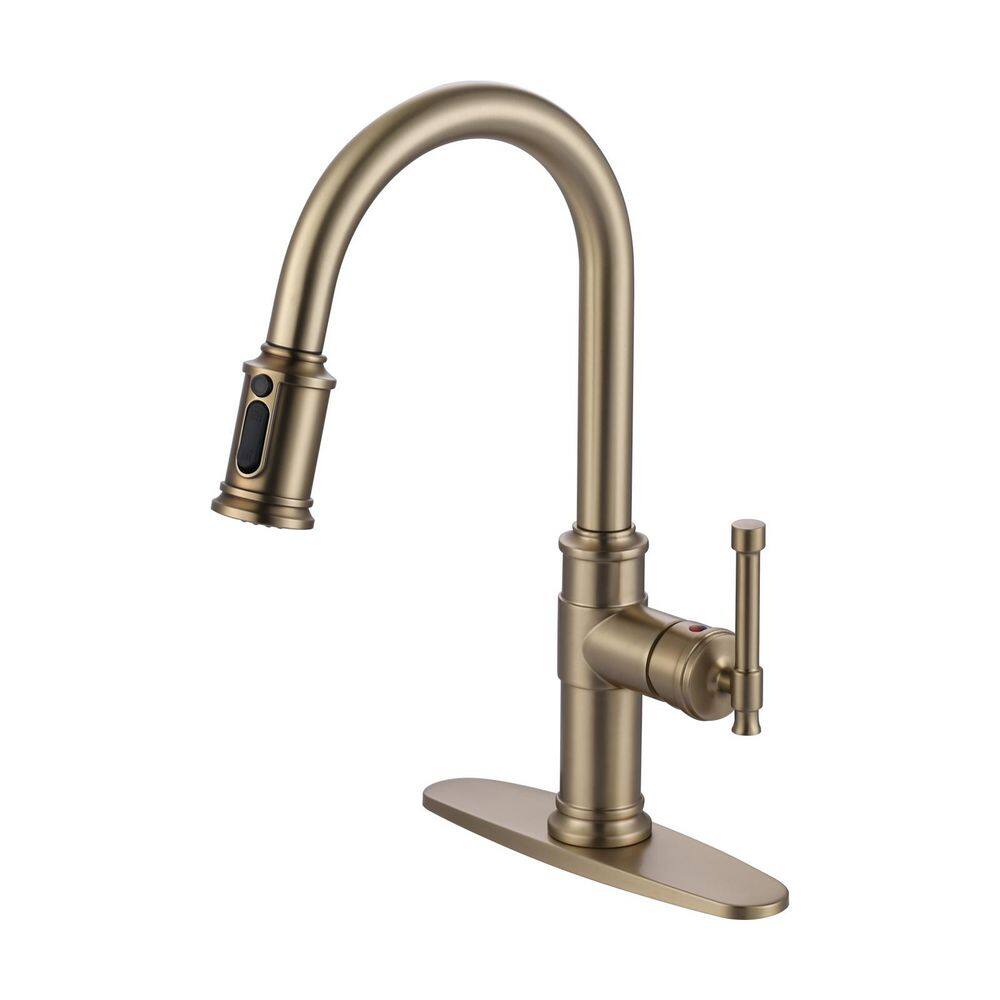 16 in. High-Arc 3-Mode Single Handle 360° Swivel Pull-Down Sprayer Kitchen Faucet with Deckplate in Brushed Gold price history on PriceWatchPro