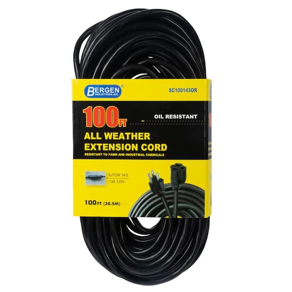 Bergen Industries 100 ft. 14/3 SJTOW 15 Amp/125-Volt All Weather Farm and Shop Extension Cord, Black