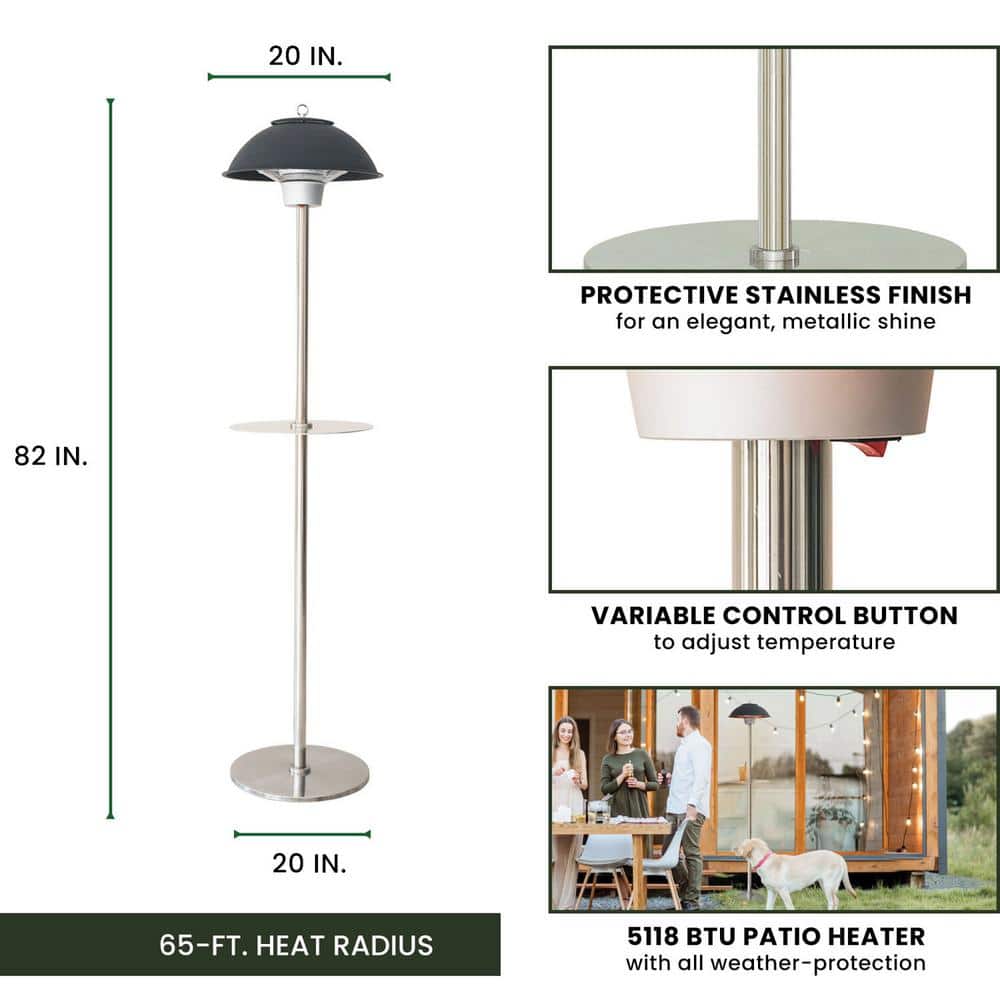 Hanover Black Stainless Steel Electric Infrared Patio Heater with Built-in Table