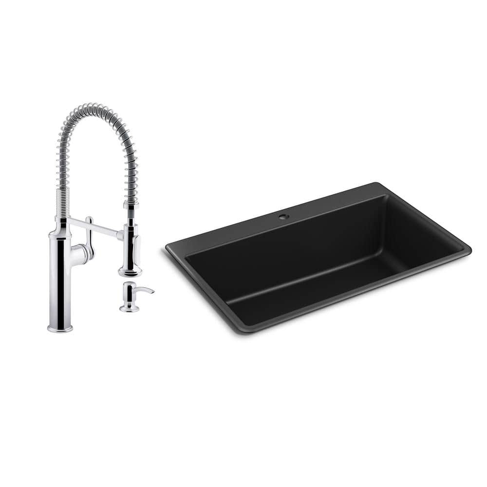 Kennon Drop-In Granite Composite 33 in. Single Bowl Kitchen Sink with Sous Kitchen Faucet in Matte Black price history on PriceWatchPro