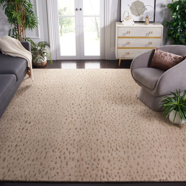 Tibetan 9 ft. x 12 ft. Light Beige/Camel Animal Print Area Rug