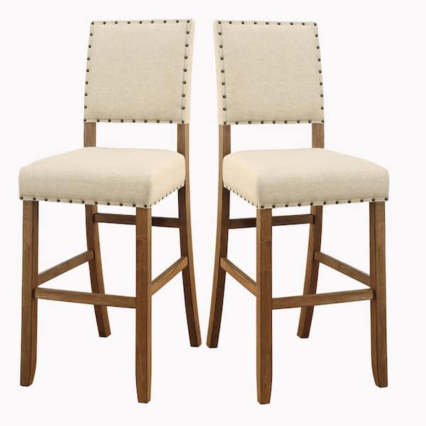 Benjara Sania Rustic 48 in. Height brown and Beige Bar Chair (Set of 2)
