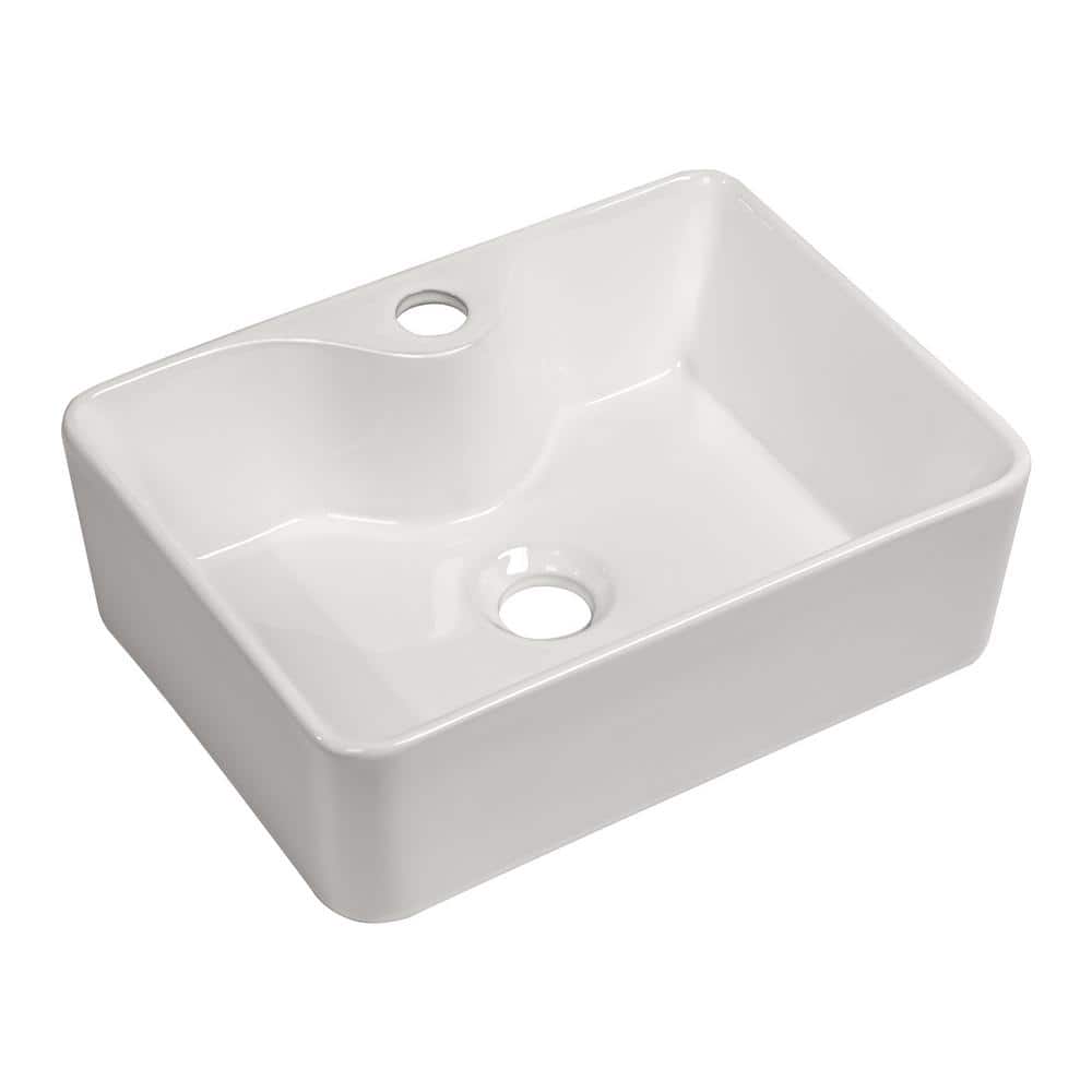 16" x 12" White Ceramic Rectangular Bathroom Vessel Sink