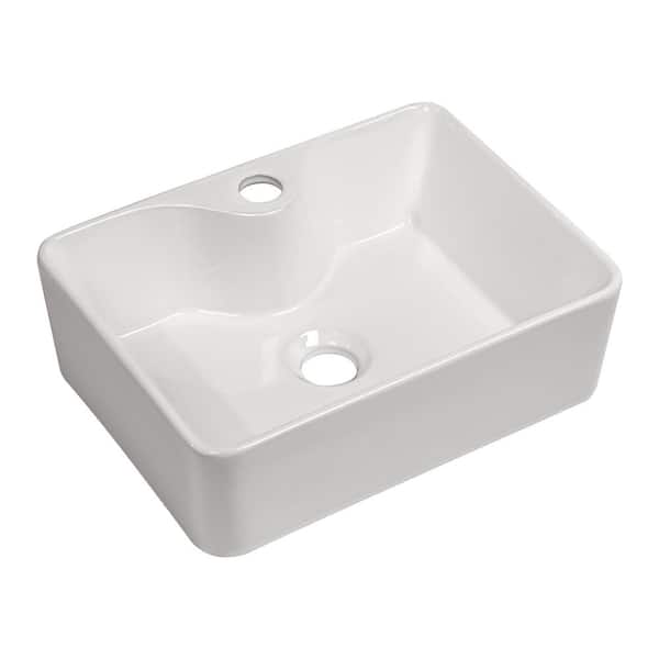 Amucolo 16 in. x 12 in. White Ceramic Rectangular Bathroom Vessel Sink with Single Faucet Hole