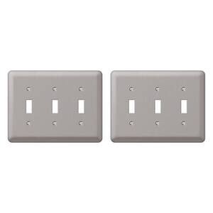 Declan 3 Gang Toggle Steel Wall Plate - Pewter (2-Pack)
